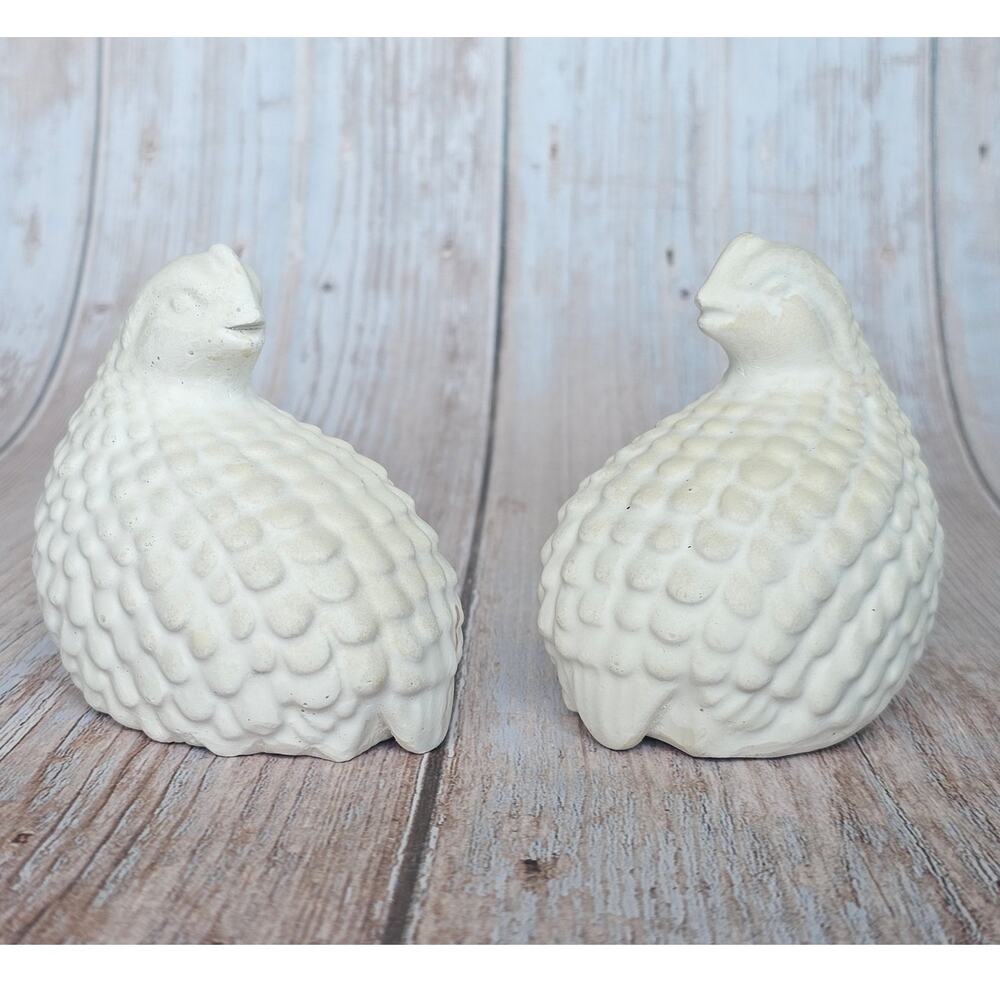 Vintage 1970s Bisque Ceramic Quail Pair Ready To Paint Bird Figurines 4in